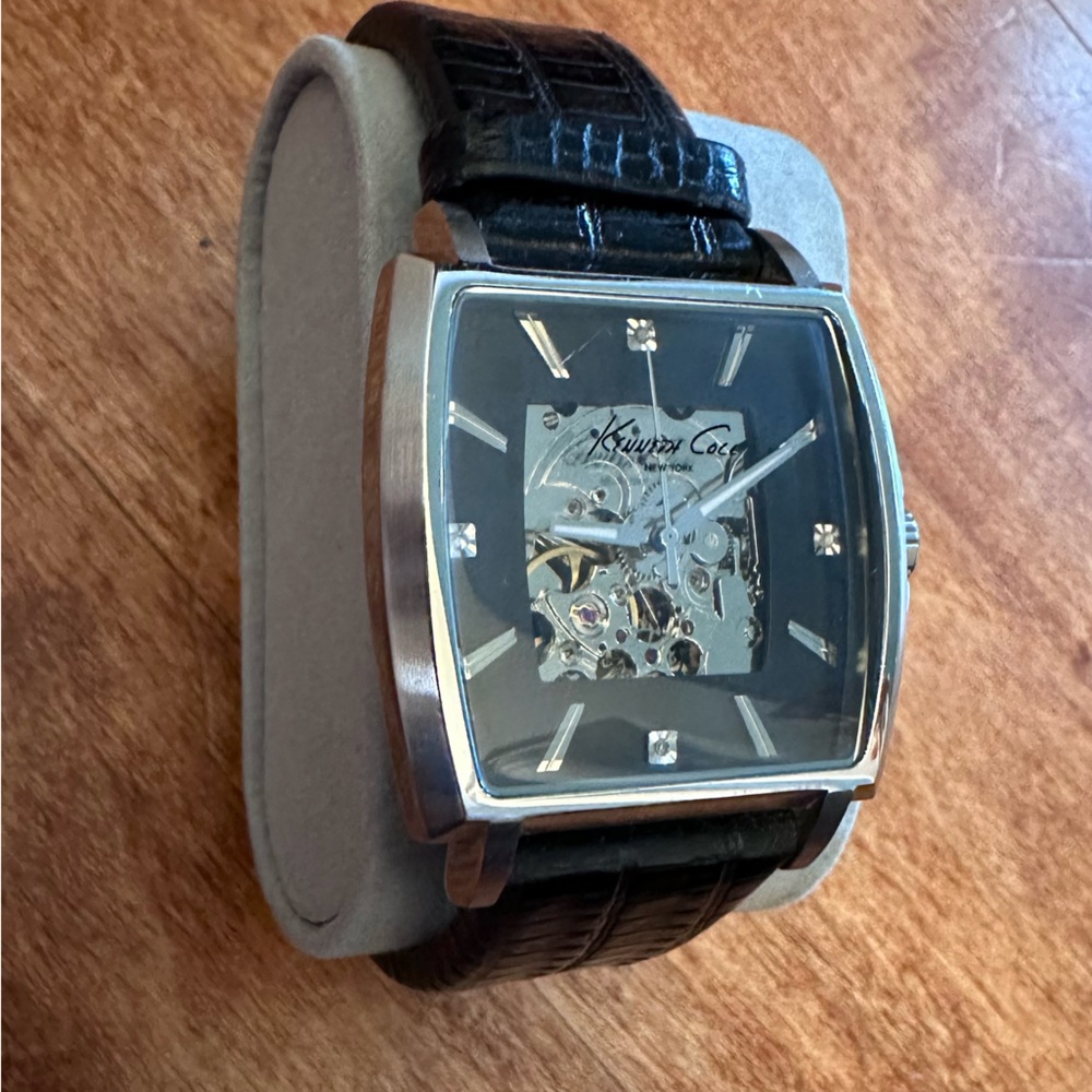 Kenneth Cole automatic watch with black leather strap